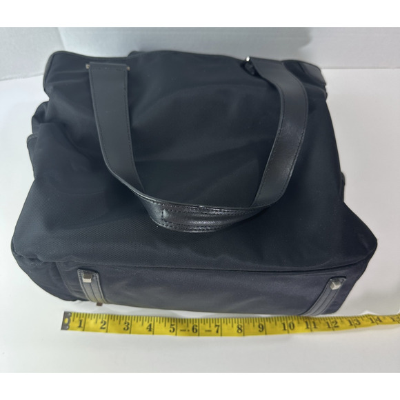 Tumi Leather Trim Nylon Tote Travel Shoulder Bag Black Open Top Zip Pocket - Picture 7 of 16